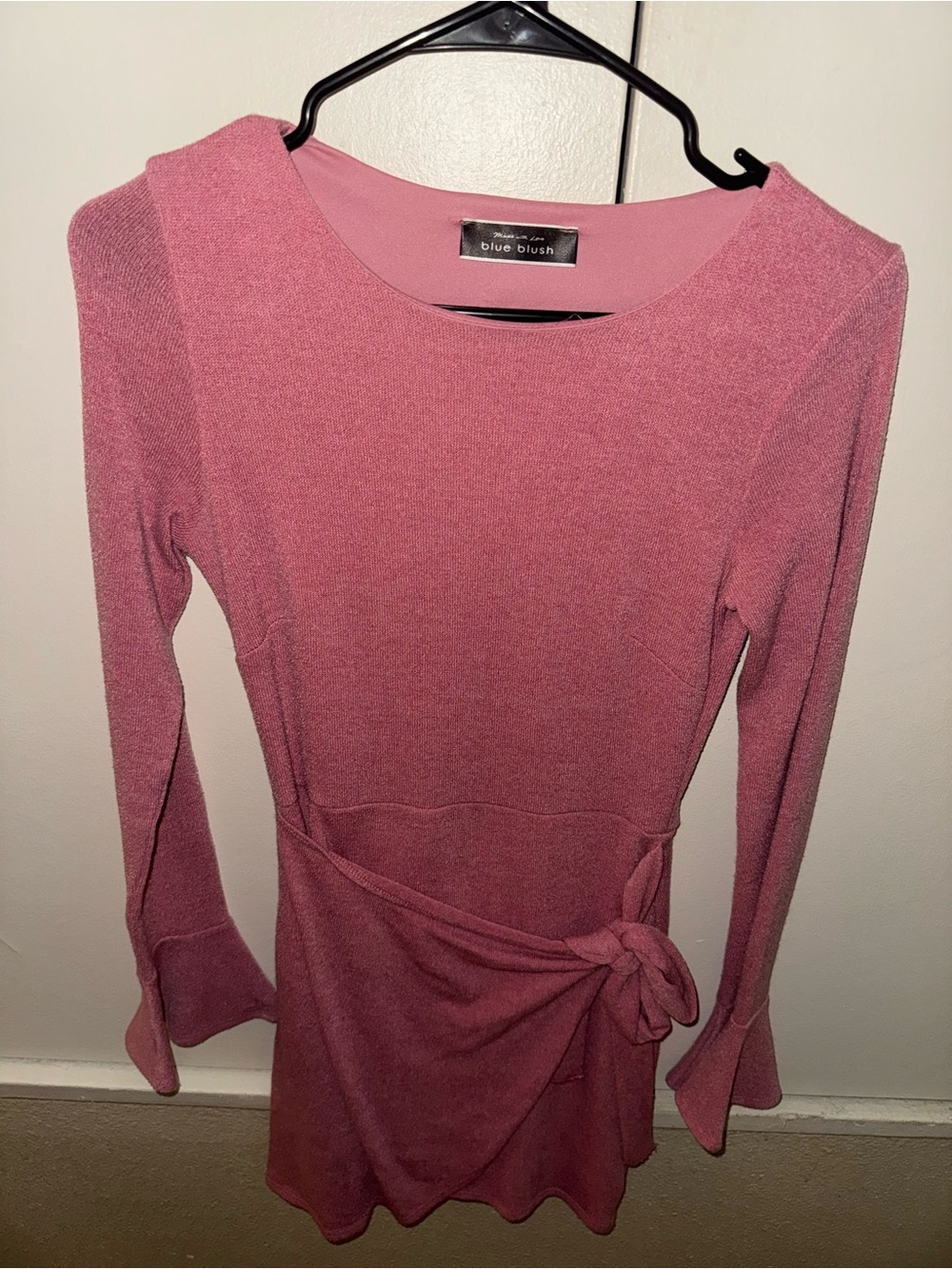 Blue Blush Rose Pink Tie-Waist Long Sleeve Dress